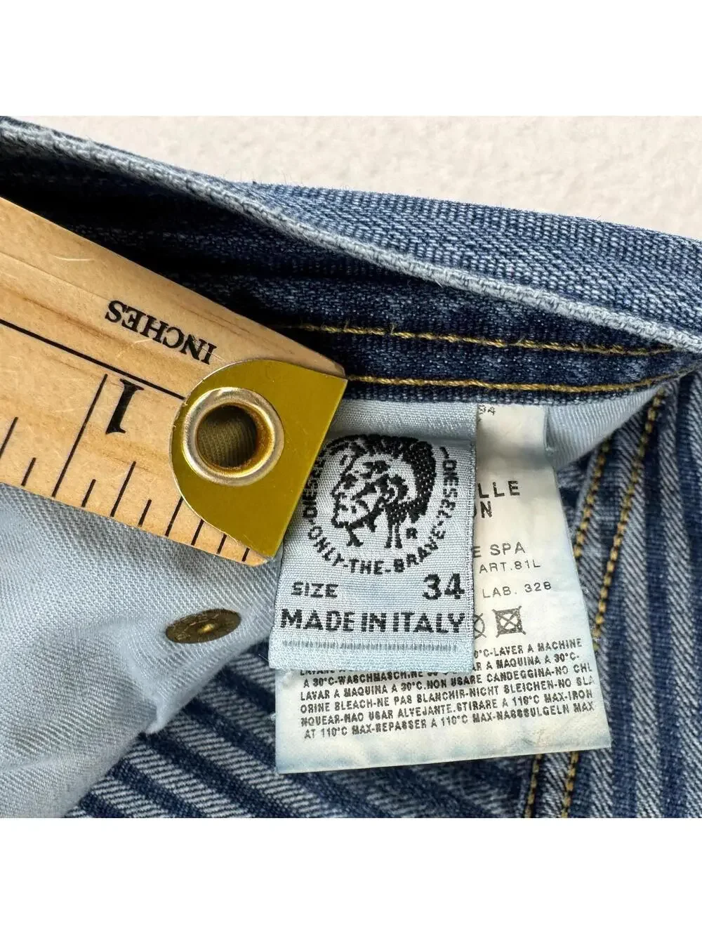 RARE Vintage DIESEL Men's 35x32 Relaxed Pin Striped Denim Jeans Y2K 00s